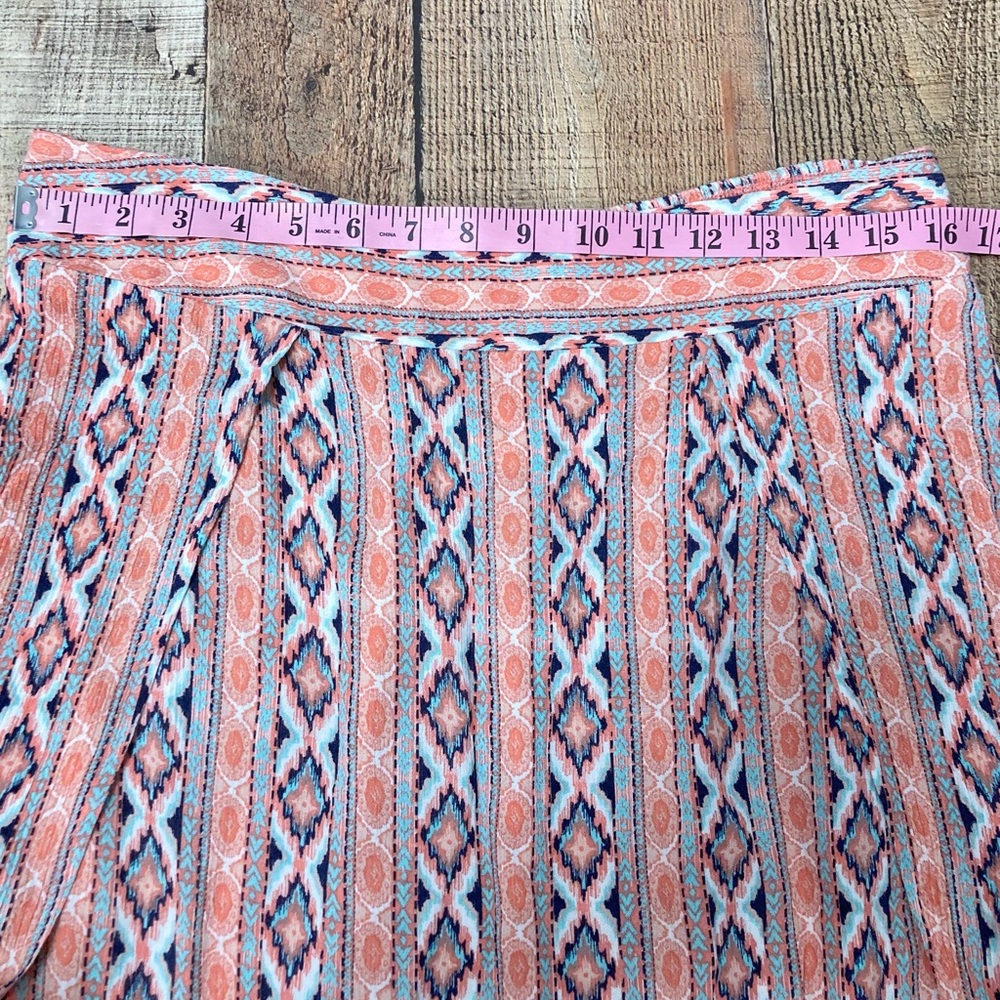 Y2K Faded Glory Women Coral Blue Geometric Tribal Print Maxi Skirt Size L 12-14 - Picture 5 of 5